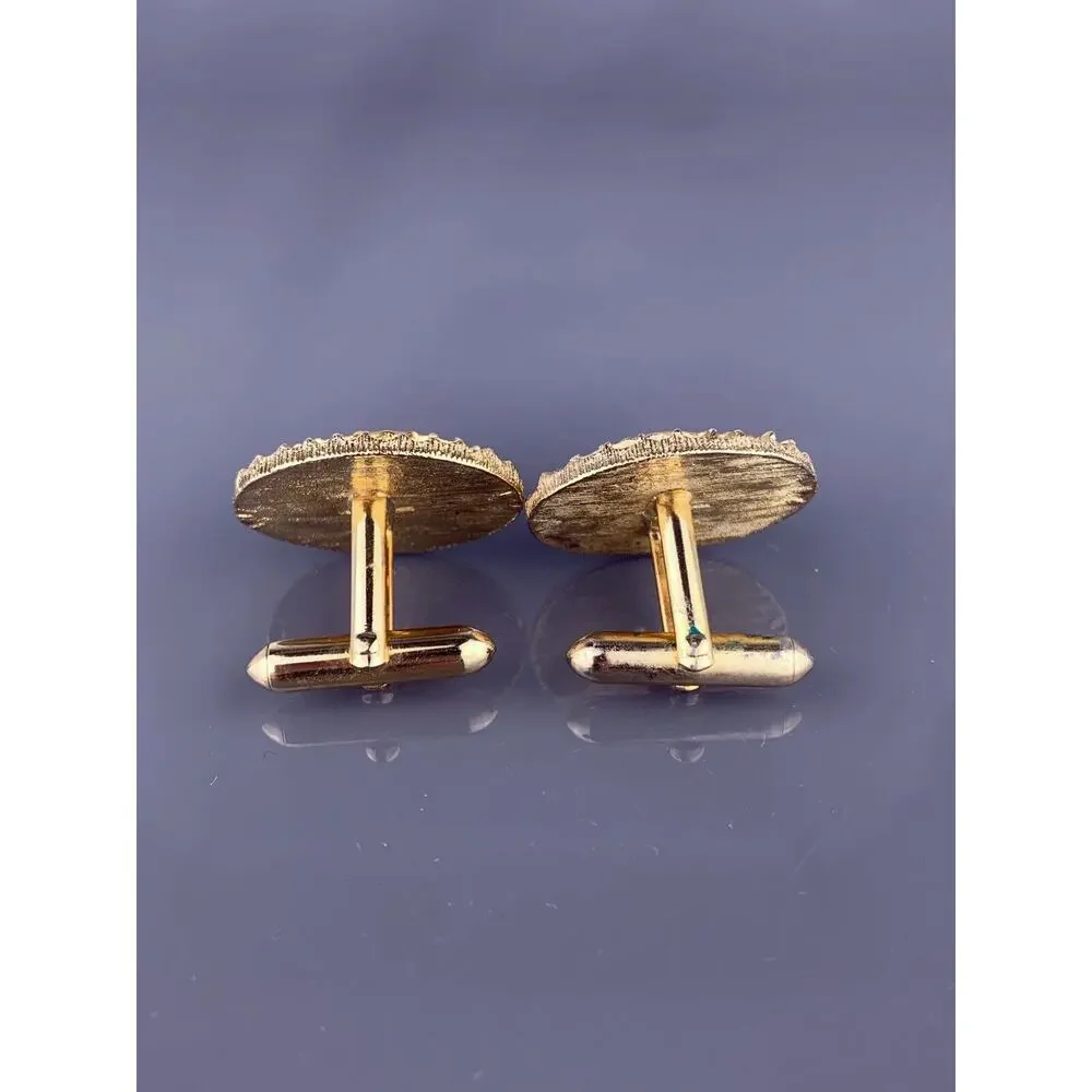 Orange Cabochon Cats Eye Cufflinks Gold Tone Mid Century Modernist Vintage